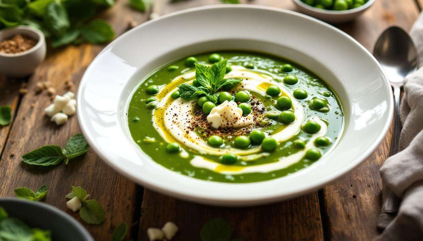Cremige Erbsensuppe mit Babyspinat – Buttermilch sorgt für den Frischekick