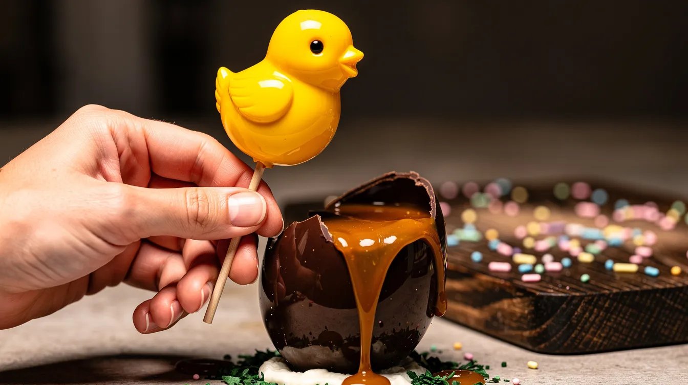 Osterpralinen am Stiel: Gockel und Osterei