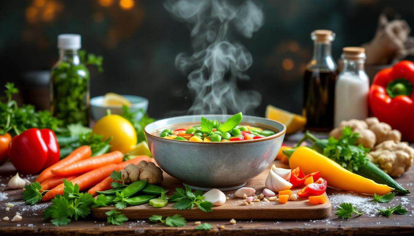 Bunte Gemüsesuppe mit Zuckerschoten: so bleibt das Gemüse schön knackig