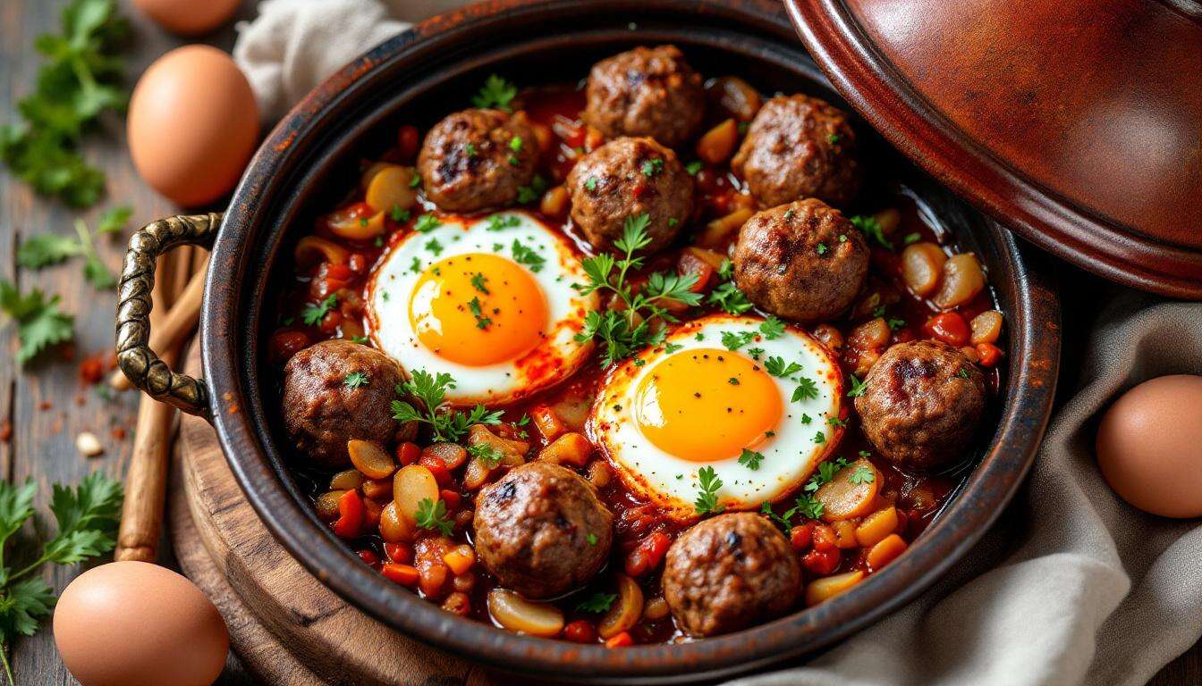 Tajine mit Hackbällchen und Eiern: würziges Schmorgericht direkt aus dem Topf