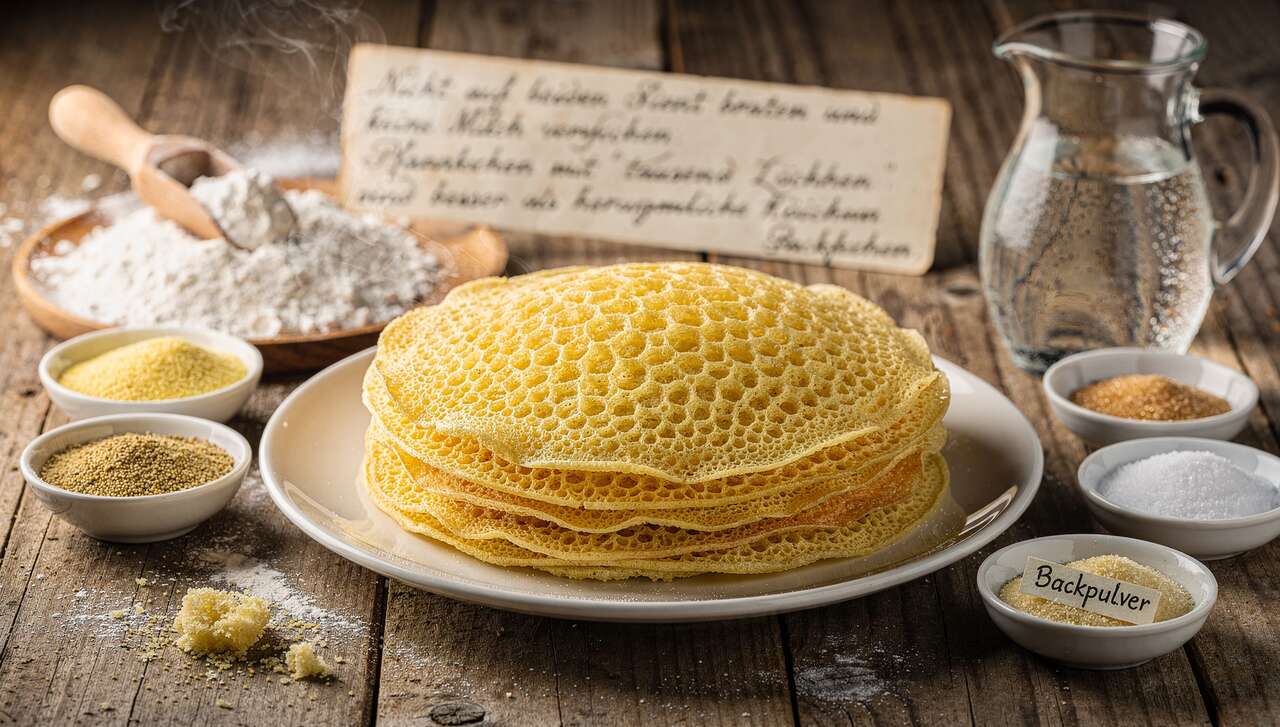 Nicht auf beiden Seiten braten und keine Milch verwenden. Pfannkuchen mit „tausend Löchern" sind besser als herkömmliche Pfannkuchen