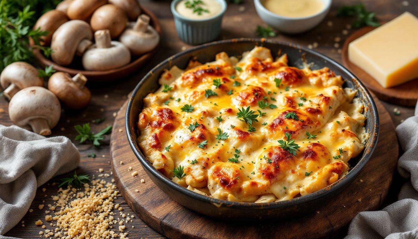 Ideal für den Abend: Hähnchen-Champignon-Gratin