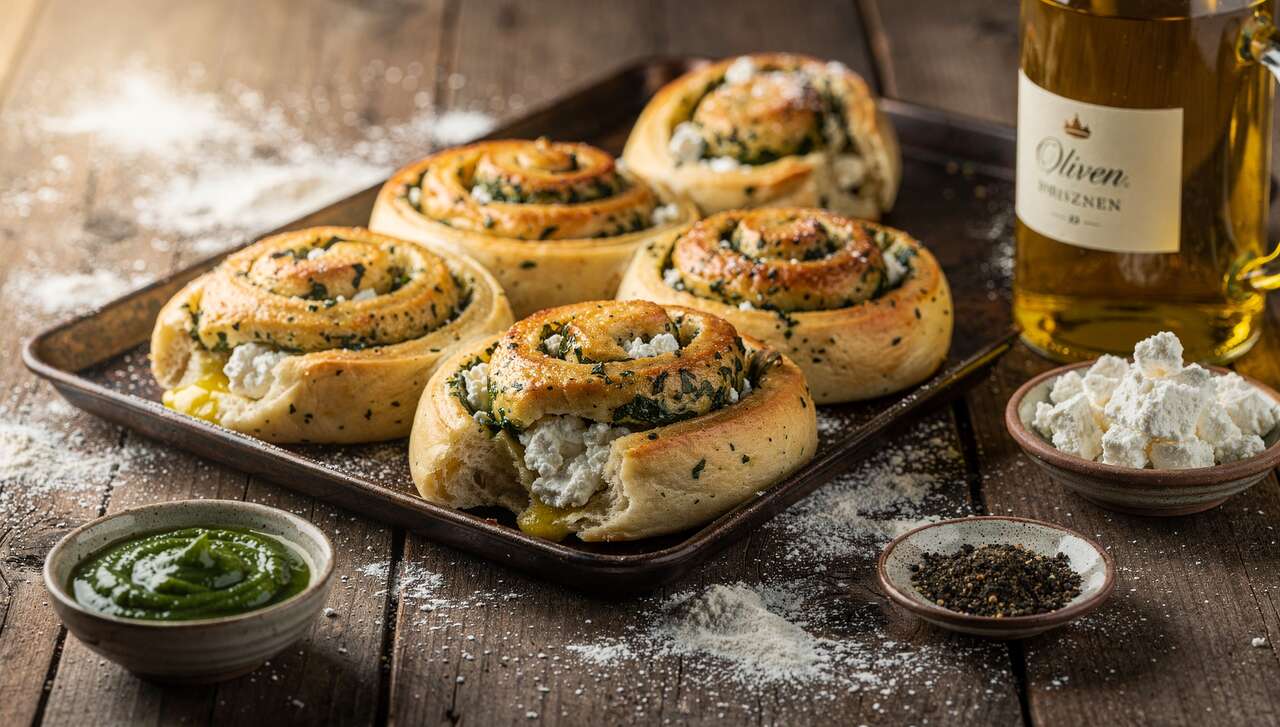 Bärlauch-Schnecken aus Hefeteig, gefüllt mit Feta – in 35 Minuten fertig