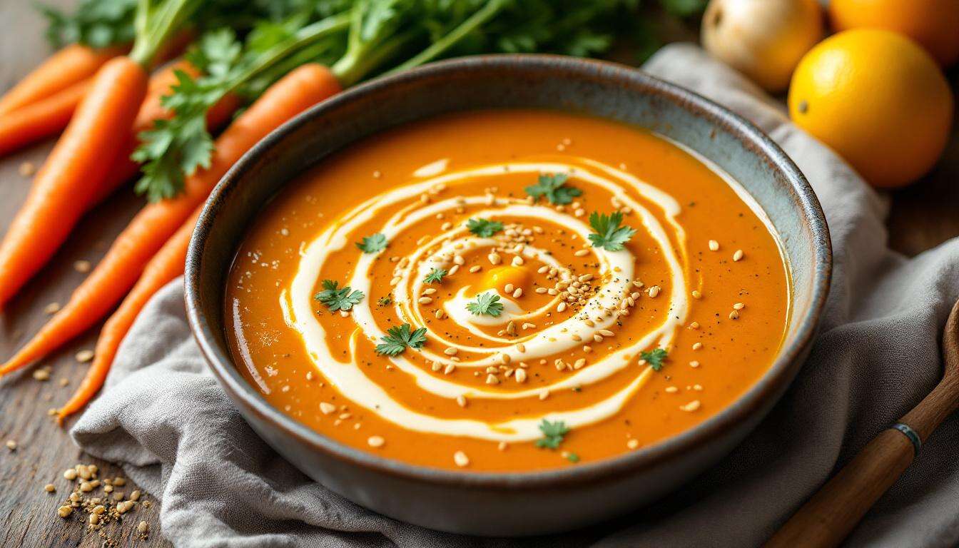 Möhren-Kohlrabi-Suppe in 30 Minuten – mit geröstetem Sesam für extra Aroma