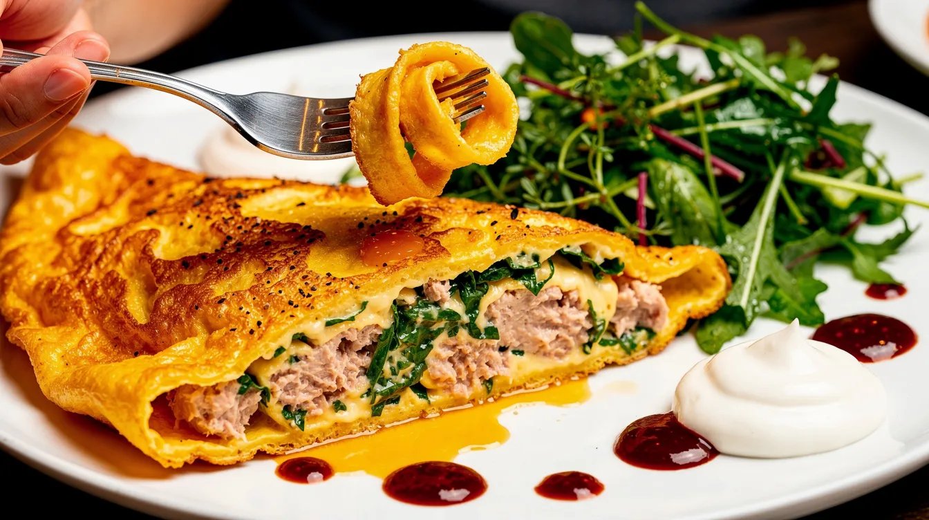 Schnelles Kräuter-Omelette mit Thunfischfüllung und Salat