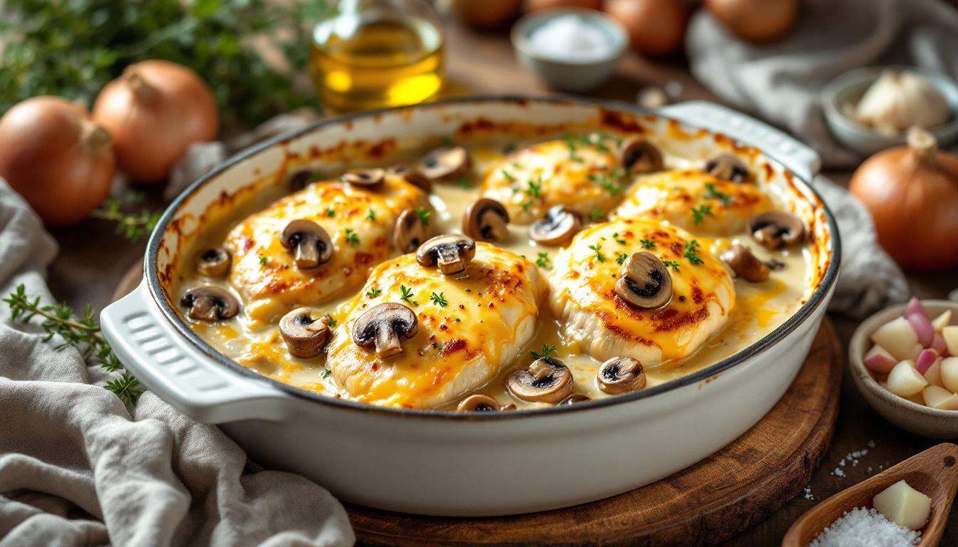 Perfekt für den Abend: Hähnchen-Champignon-Gratin