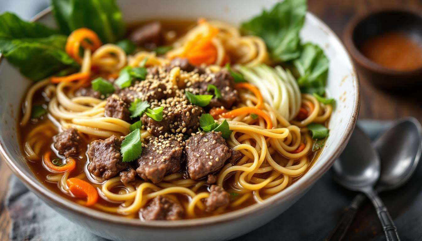 Nudelsuppe mit Hack: Asiatisch gewürzt und in 25 Minuten auf dem Tisch