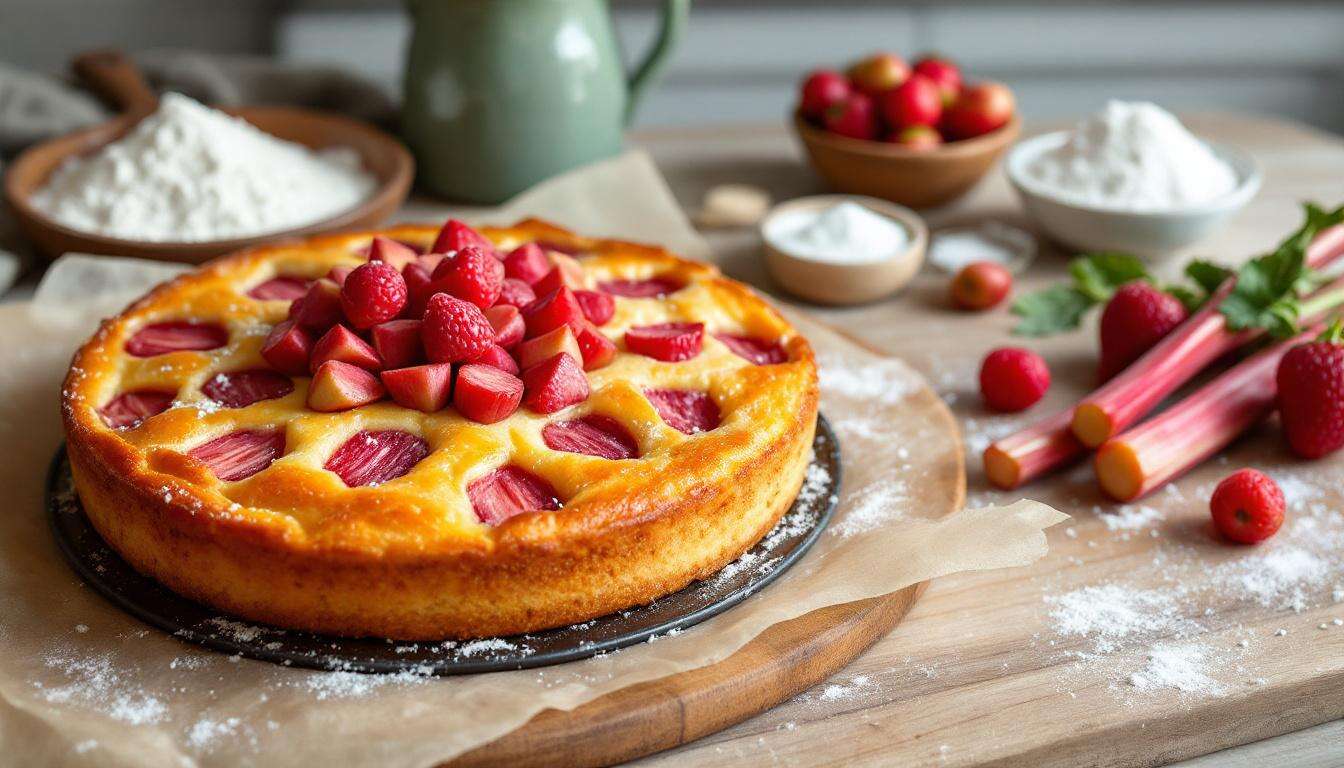 Rhabarberkuchen vom blech mit nur 4 zutaten, das landfrauen-rezept für 25 minuten backzeit