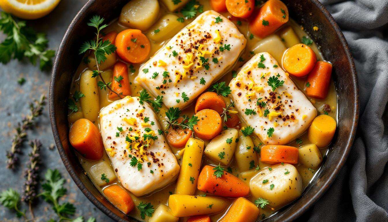 Cremiges Seeteufel-Fischragout mit Wintergemüse – mit frischer Zitronen-Gremolata