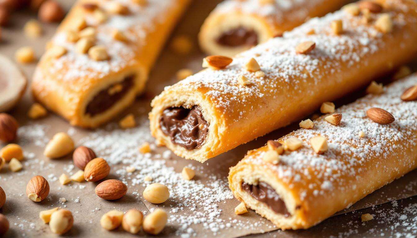 Perfekt für spontane Gäste: Blitzschnelle Blätterteig-Stangen mit Schokocreme und Nüssen