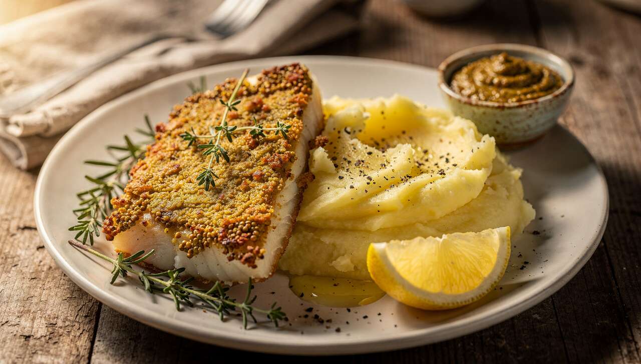 Karfreitags-Klassiker neu gedacht: Kabeljau mit Senfkruste und Kartoffelstampf