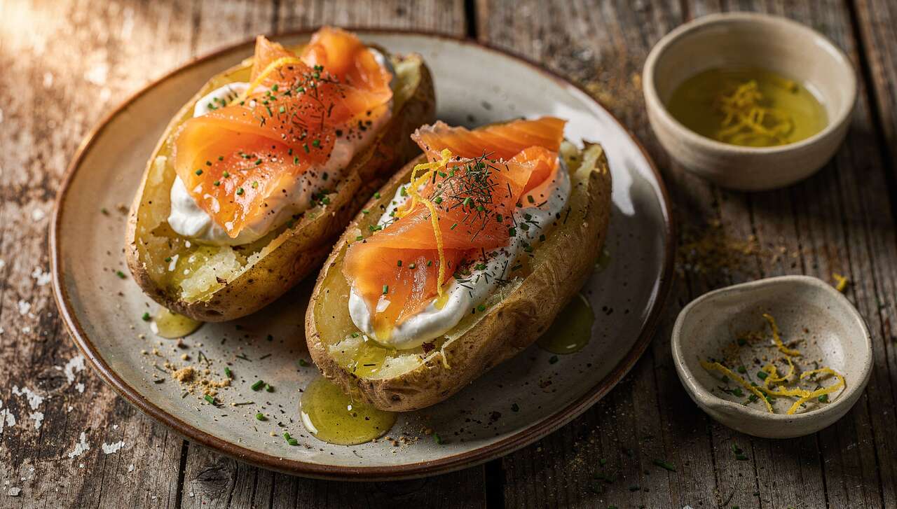 Ofenkartoffeln mit Schmand und Lachs: Das schnellste Abendessen der Woche!
