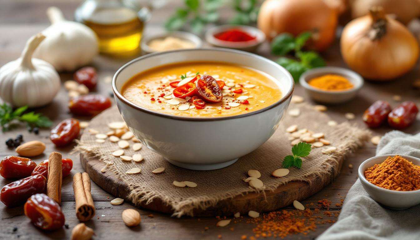 Mandel-Pfefferschoten-Suppe: Dattelcreme verleiht ihr die überraschende Süße
