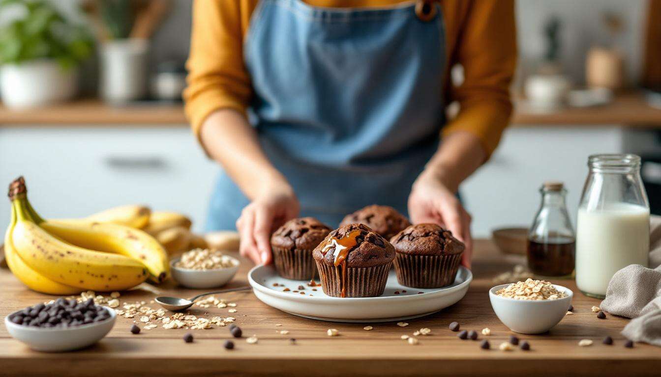 Eine junge Köchin teilt ihr Rezept für vegane Schokomuffins, die in 20 Minuten fertig sind, ohne Zucker