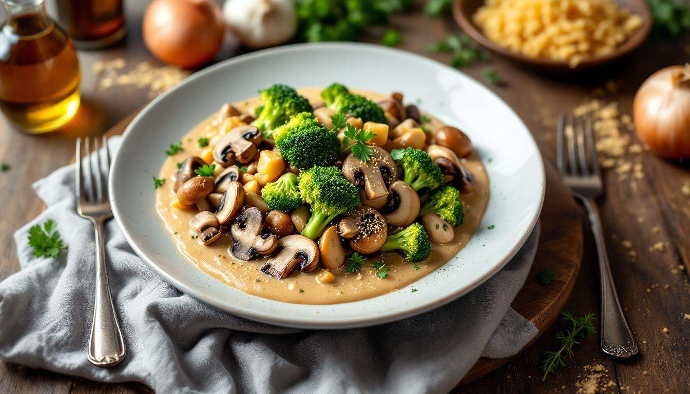 Veganes Pilzragout mit Brokkoli – cremig, herzhaft und in 25 Minuten fertig