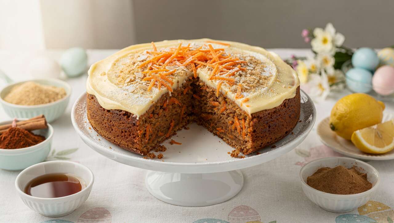 Karottenkuchen ohne Mehl, saftig und glutenfrei – perfekt für die Ostertafel
