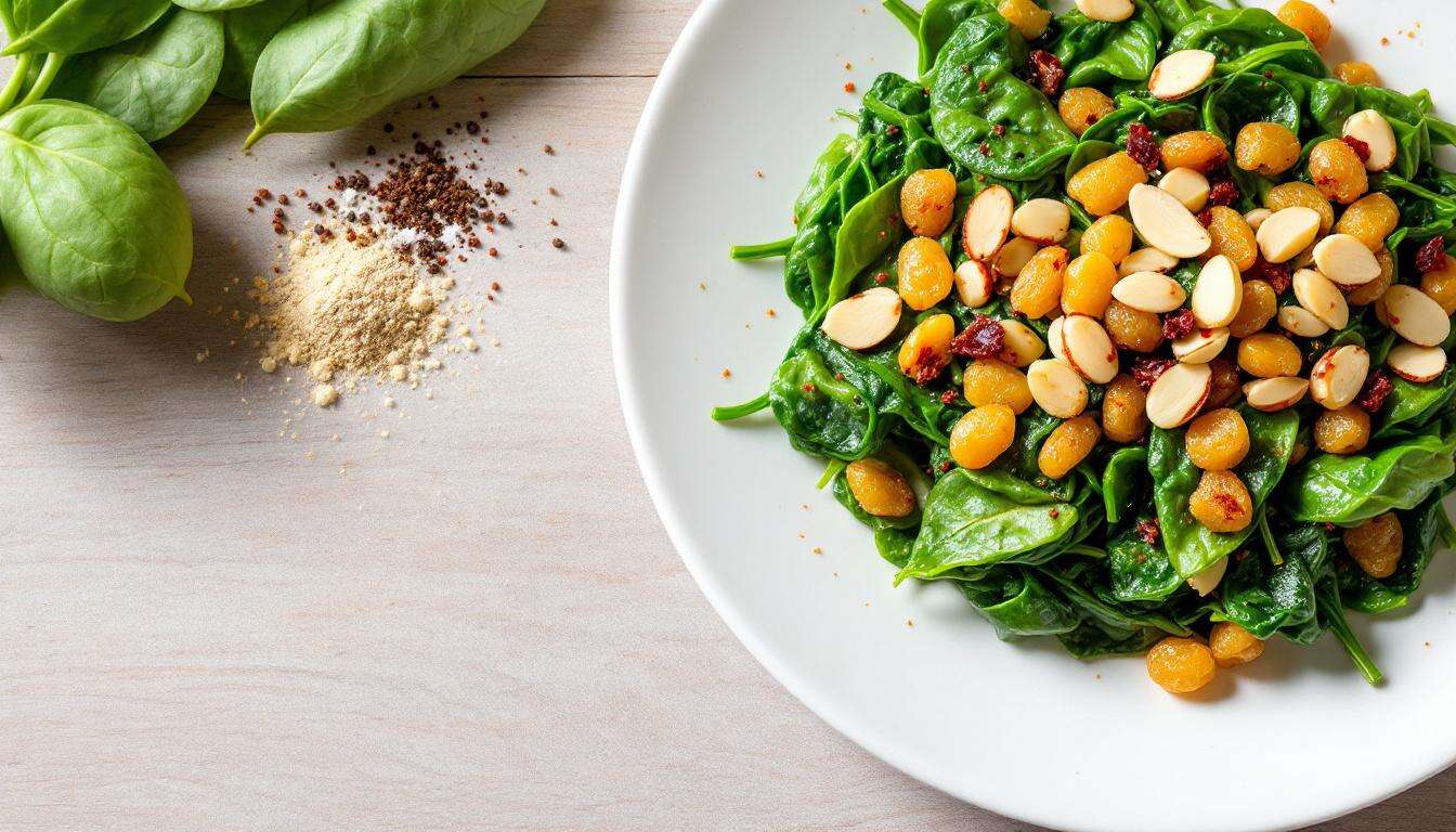 Rezept: Gebratener Spinat mit Rosinen und Mandeln