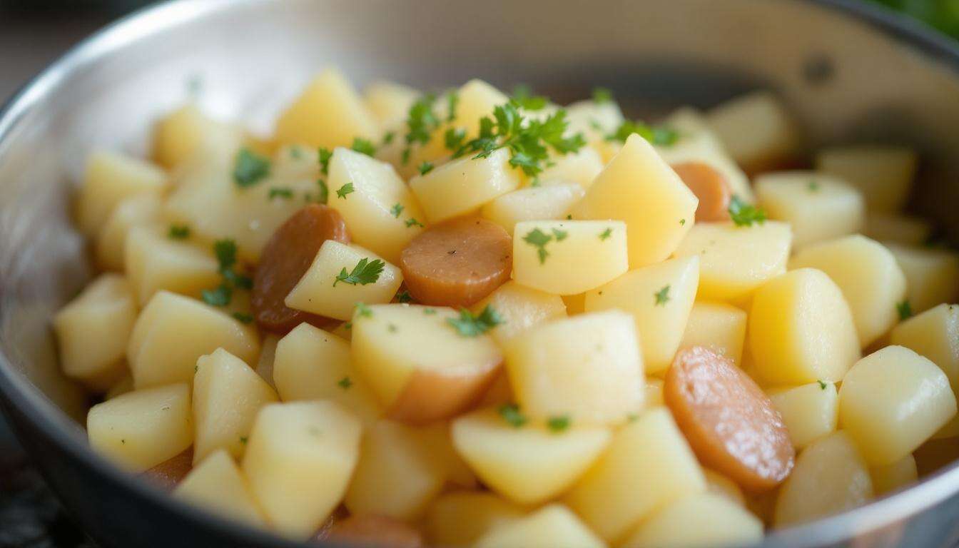 Kartoffelsalat: Warum Profiköche die Kartoffeln noch warm in die Marinade geben