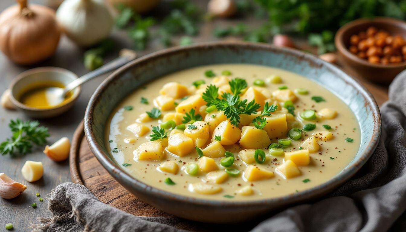 Cremige Kartoffel-Lauch-Suppe mit veganem Gemüsehack: Perfektes Meal Prep für kalte Tage
