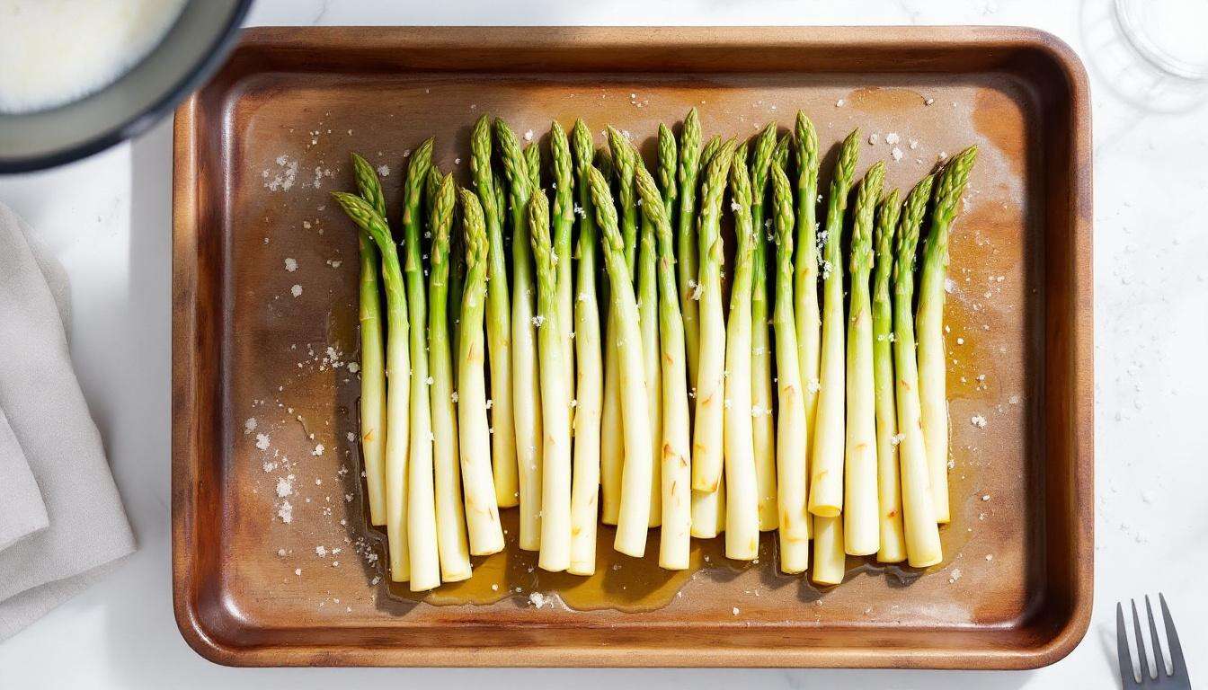 Knoblauch-butter-spargel vom Blech, nur 4 zutaten und 20 minuten bei 200 grad
