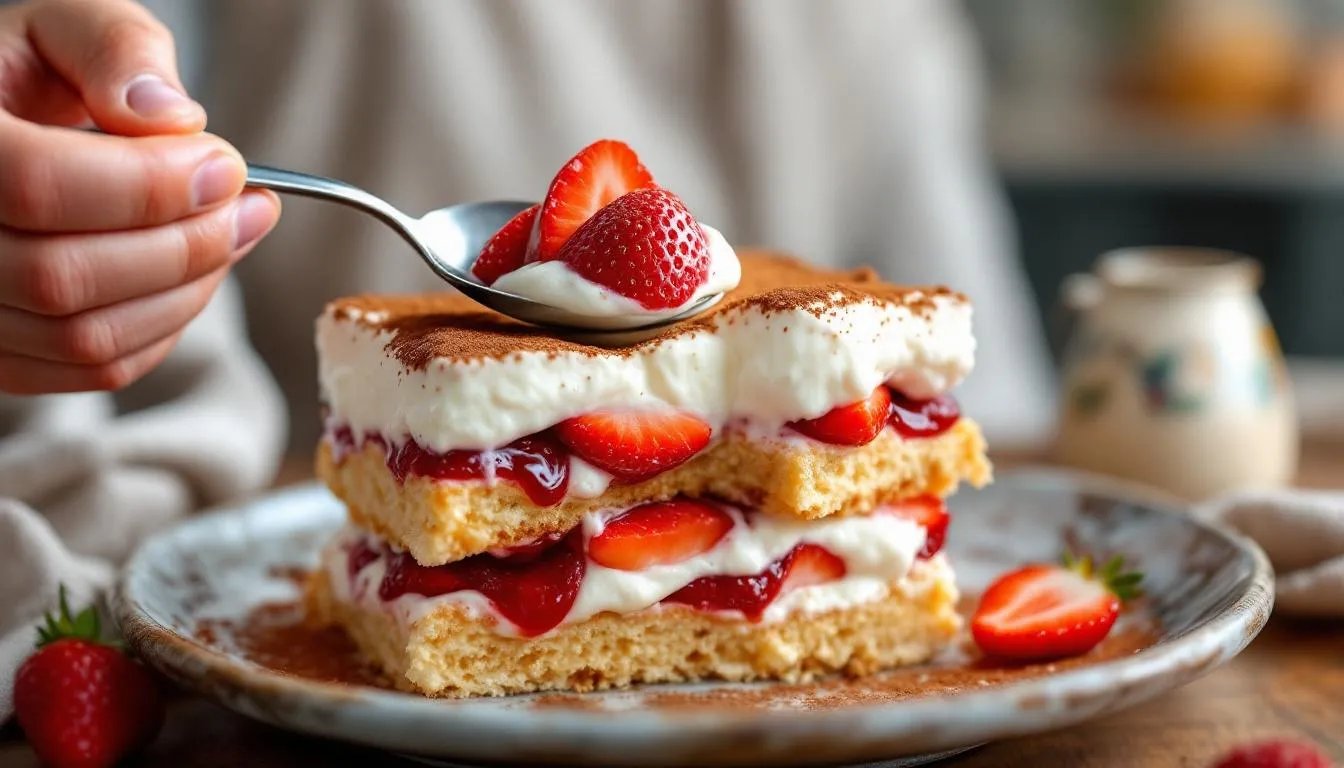 Erdbeer-Tiramisu ohne rohes Ei, perfekt für warme Apriltage