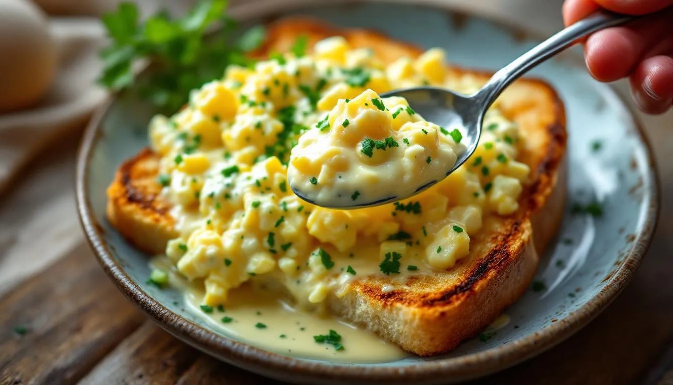 Eiersalat wie vom Sonntagsbäcker, mit einem Geheimnis aus der Sterneküche